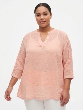 Old Navy Linen Cotton Woman Lady XXL Lightweight Pink V Neck Shirt Top Blouse